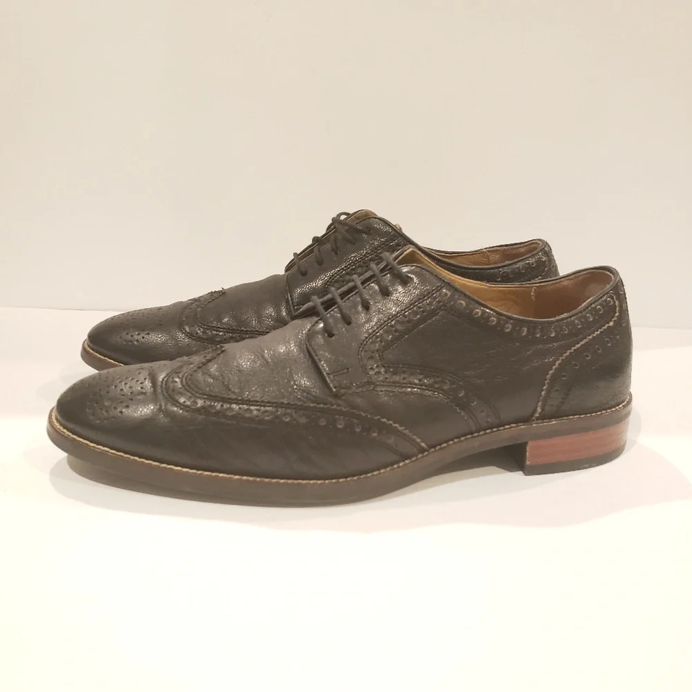 Cole Haan Grand.OS Men's Wingtip Dress Shoes Black Leather Brogue Oxfords Size10